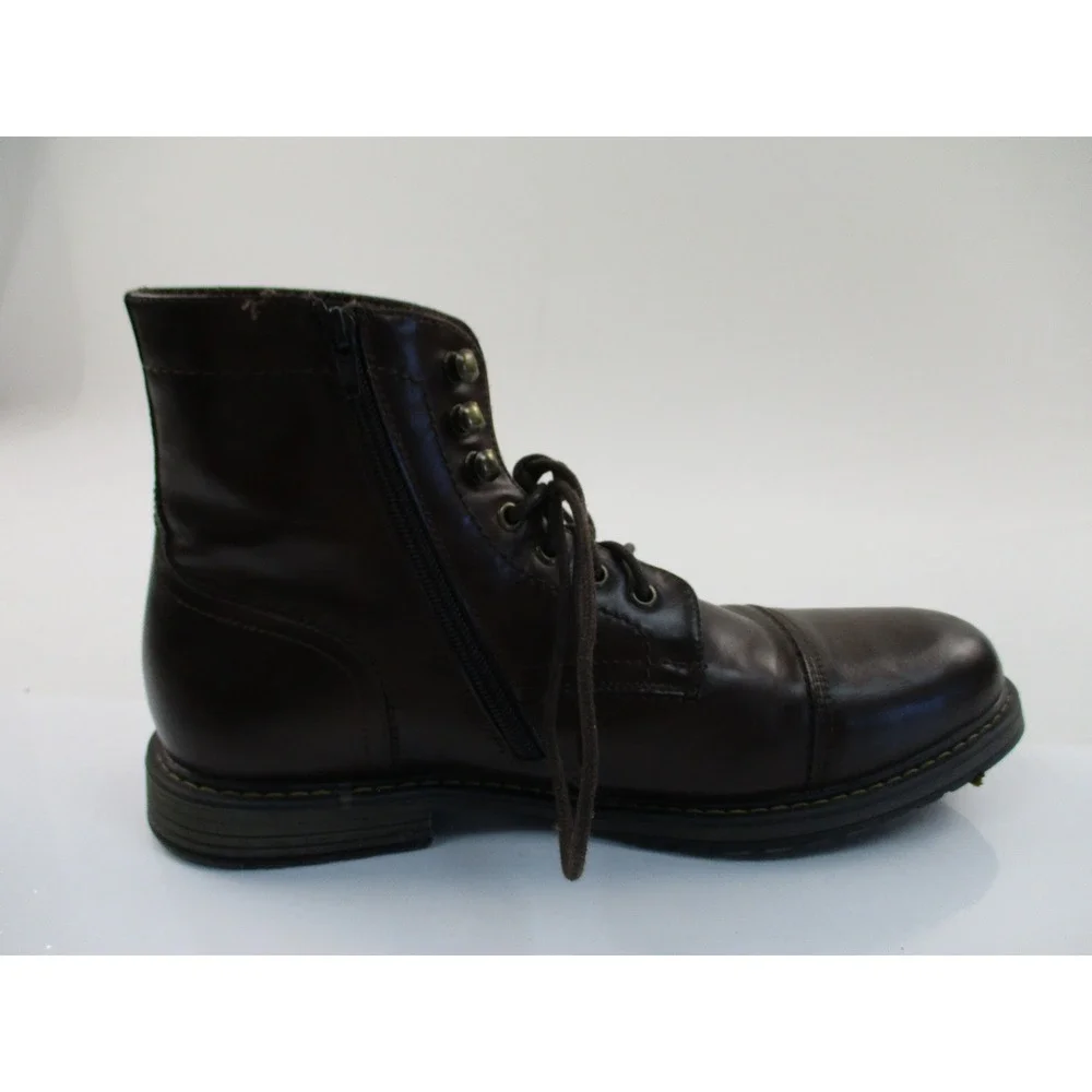 Bruno Marc Boots Mens 12 Brown Cap Toe Side Zip Faux Fur Lined Utility Rugged